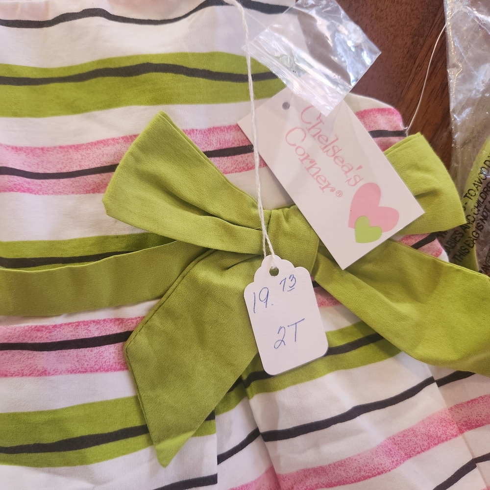 Girls Striped Sundress with Lime Bow - Kids Dresses Casual - Picture 5 of 6